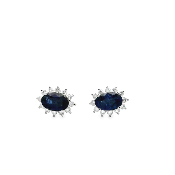 Sapphire Oval Vintage Halo Medium Earrings
