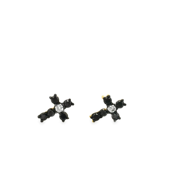 Arete Individual de Cruz de Diamantes Negros 