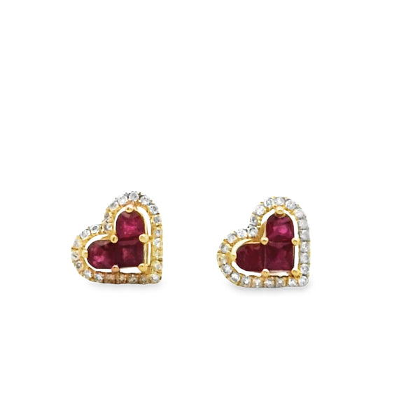 Ruby Heart Earring with Diamond Halo