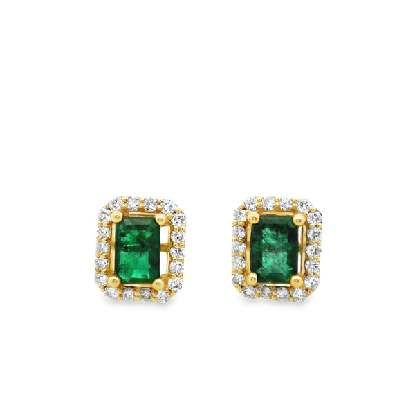 Emerald Rectangular Earrings with Diamond Halo