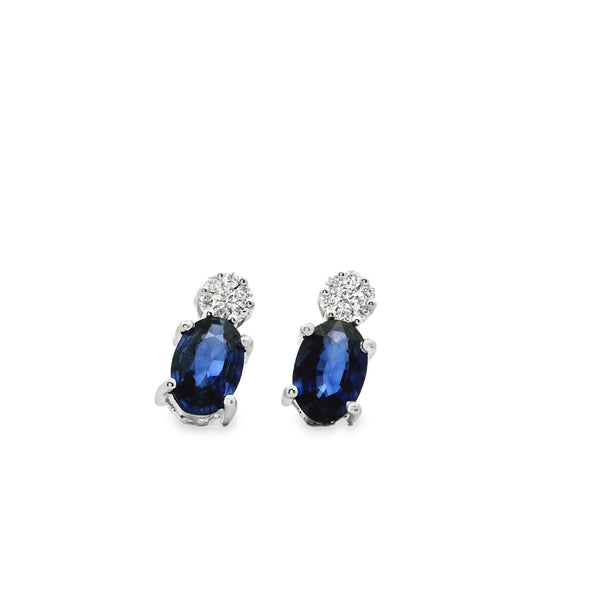 Sapphire Oval Stud with Diamond Cruise Earrings