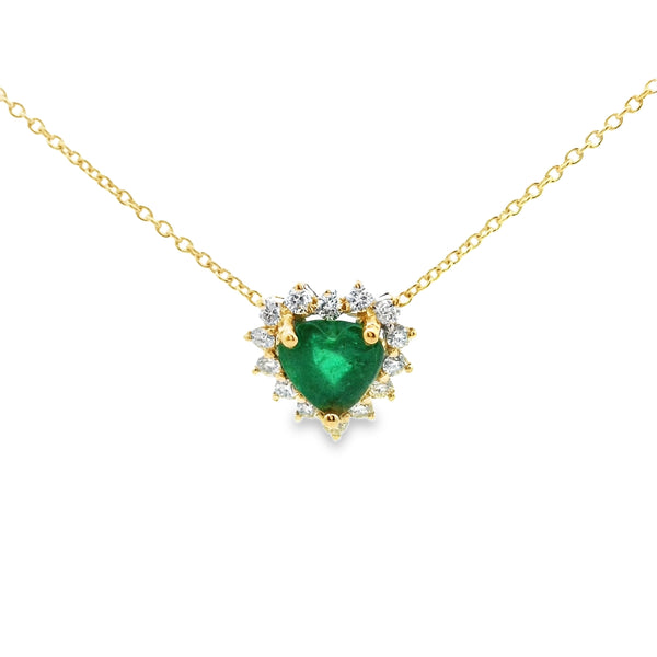 Emerald Heart Pendant with Diamond Vintage Halo