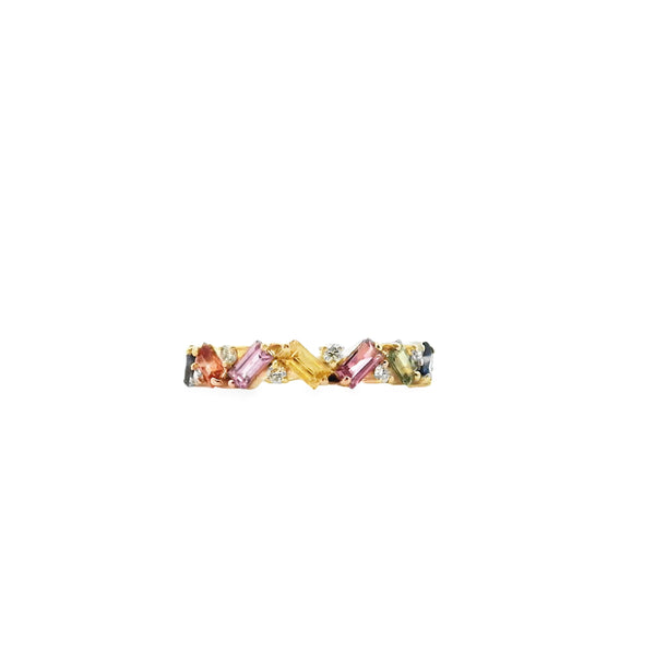 Rainbow Sapphire Baguette Ring