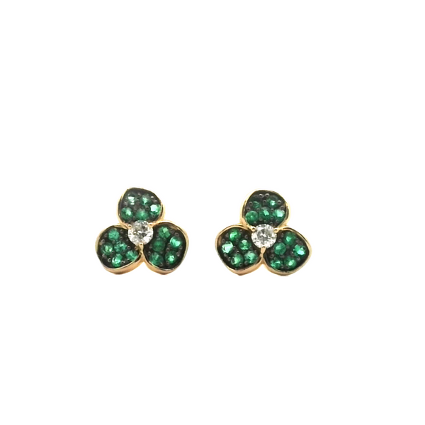 Emerald and Black Rhodyum Flower Earrings