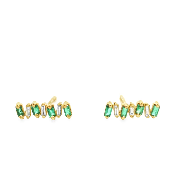 Arete Individual de Esmeralda y Diamantes Baguette