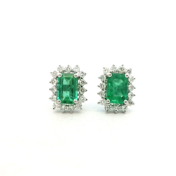 Emerald Rectangular 6x4mm Vintage Halo Earrings