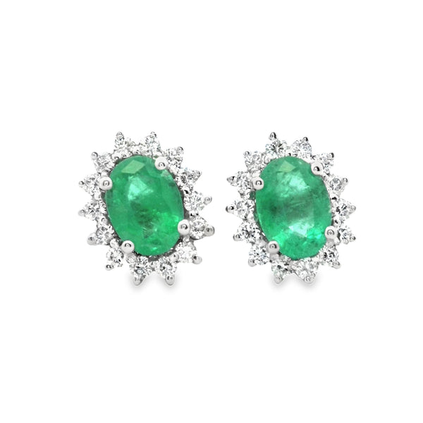 Emerald Oval 7x5mm Vintage Halo Earrigns