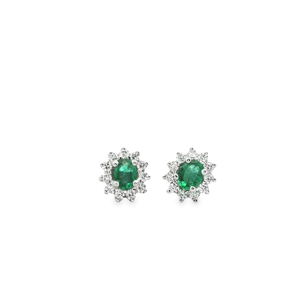 Emerald & Diamond Oval Vintage Flower Small Earring