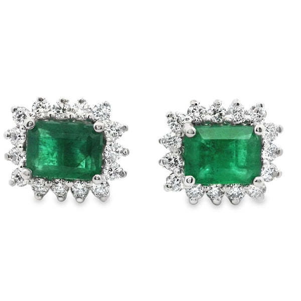 Emerald Rectangular 8x6mm Vintage Halo Earrings