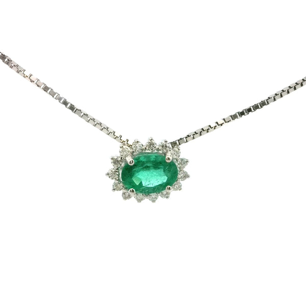 Emerald Oval 7x5mm Pendant with Diamond Vintage Halo