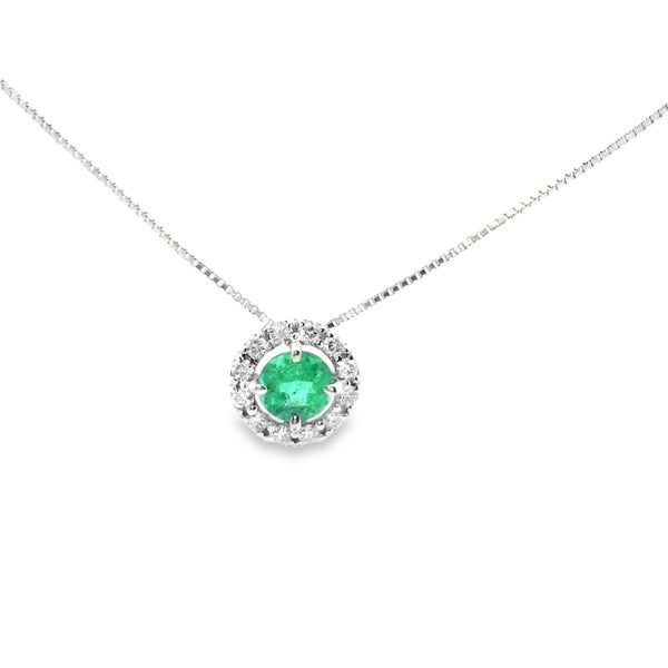 Emerald Round Medium Pendant with Diamond Halo