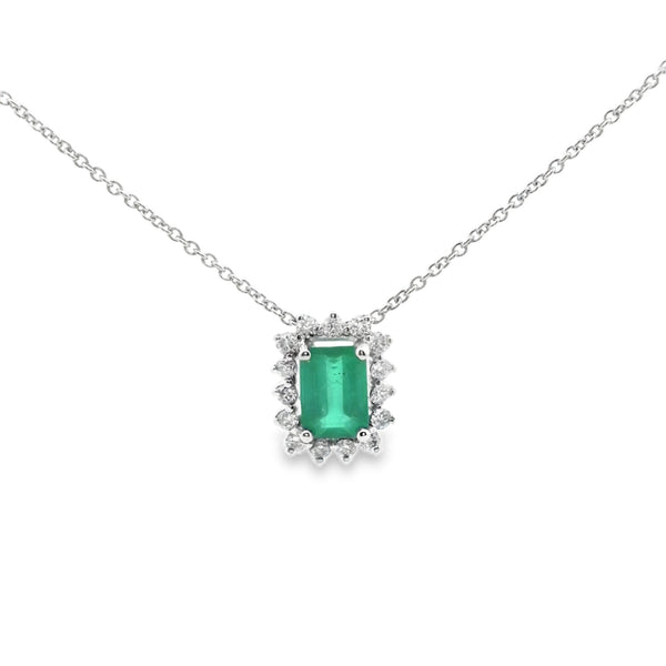 Emerald Rectangular 6x4mm Vintage Halo Pendant