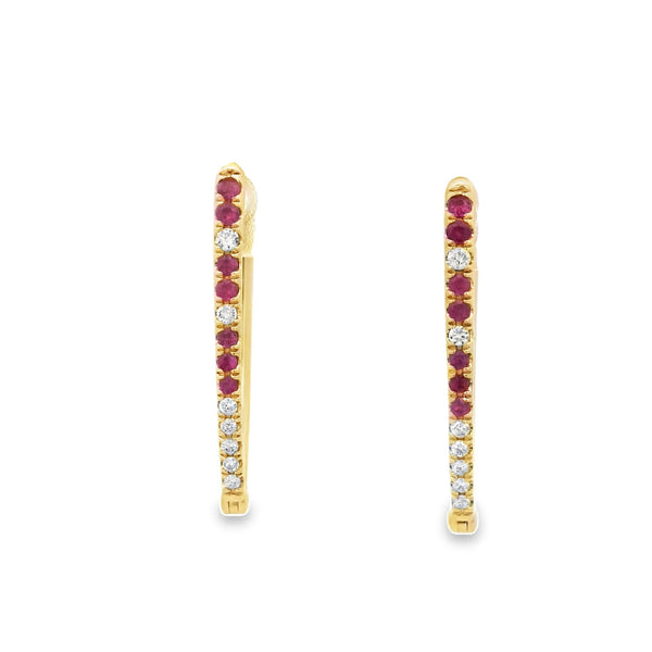 Diamond & Ruby Triangular Large Hoops