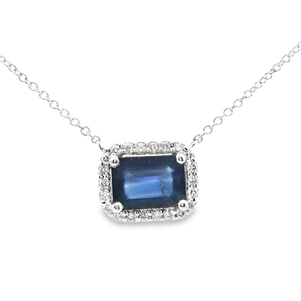 Dije de Zafiro Rectangular con Halo de Diamantes