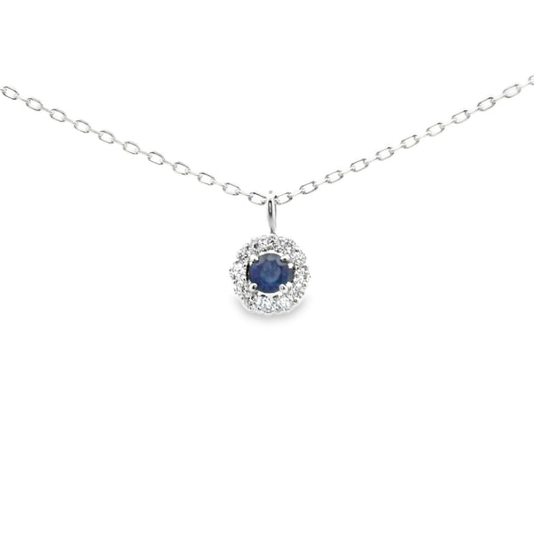 Dije de Zafiro Redondo con Halo de Diamantes