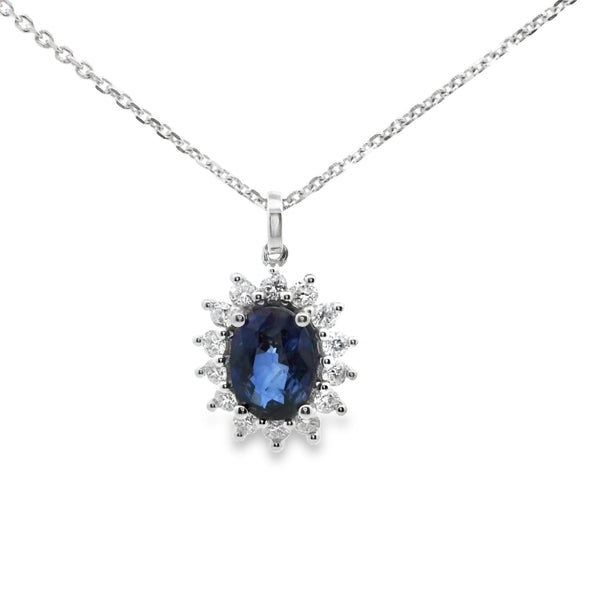 Sapphire Oval Halo Pendant