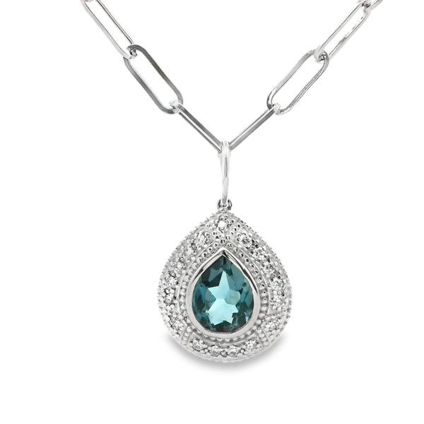 Drop Topaz Pendant with Diamond Halo