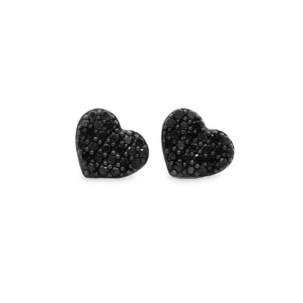 Black Diamond Heart Pave Earrings