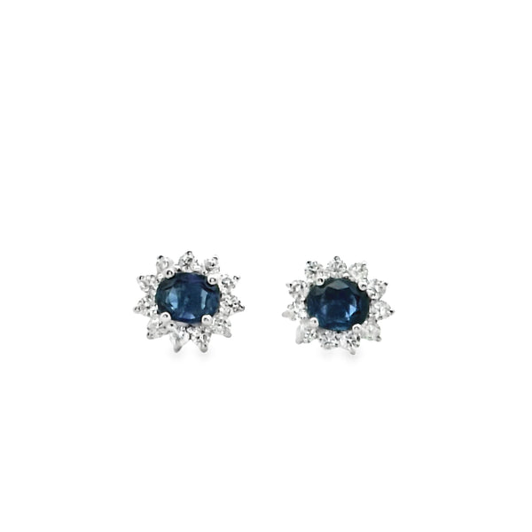 Sapphire Oval Vintage Halo Small Earrings