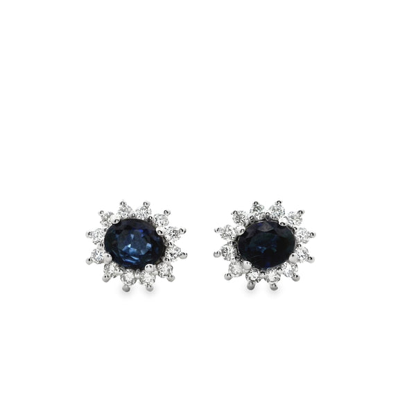 Sapphire 5x4 Oval Earrings with Vintage Halo