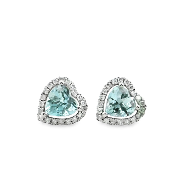 Heart Aquamarine Earrings with Diamond Halo