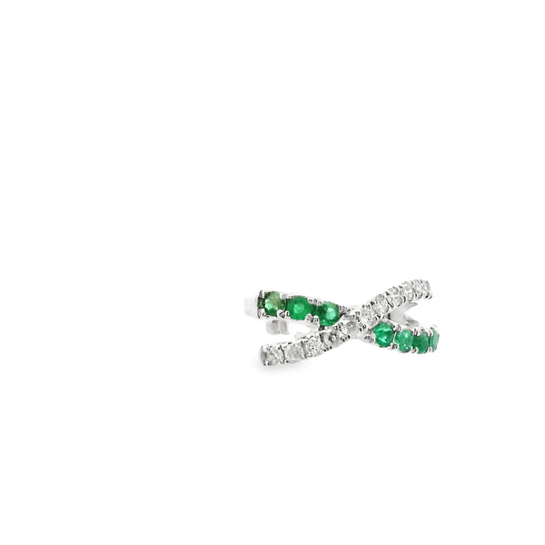 Emerald and Diamond Crossed Earcuff