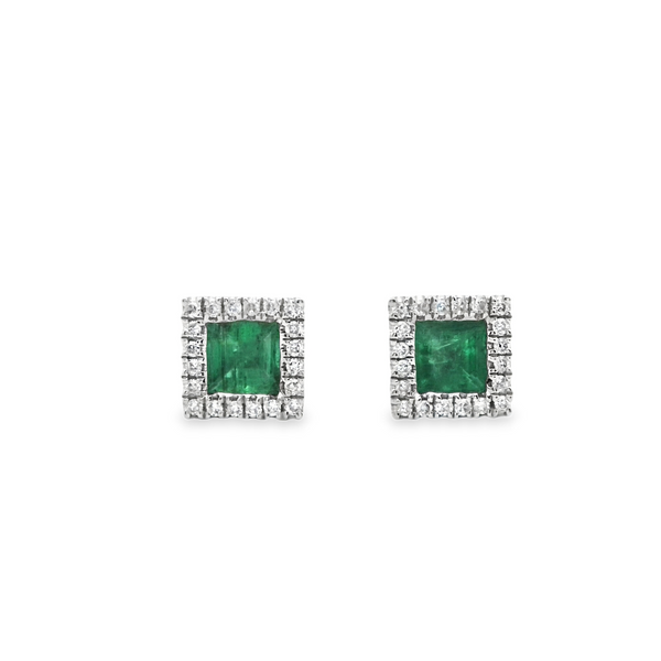 Emerald Square Small Halo Earrings