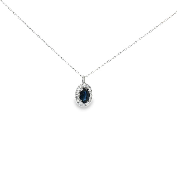 Small Sapphire Oval Pendant with Vintage Halo