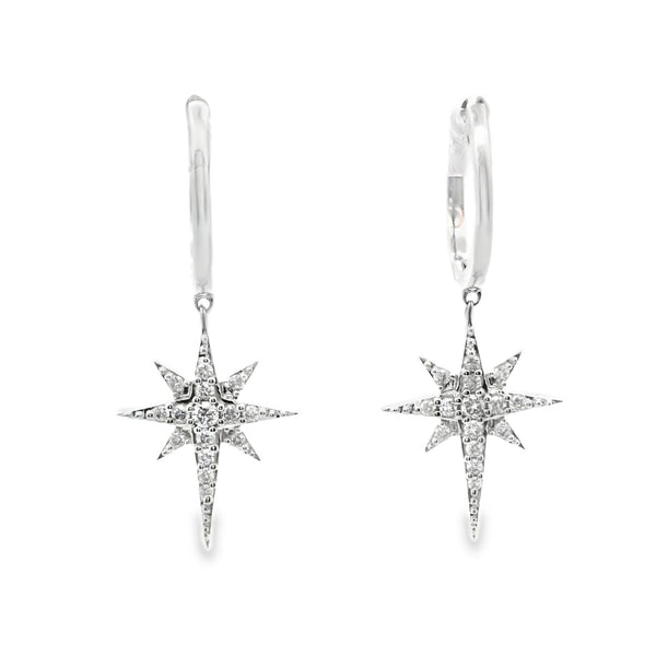 Candongas de Oro Blanco con Charm de Estrella 