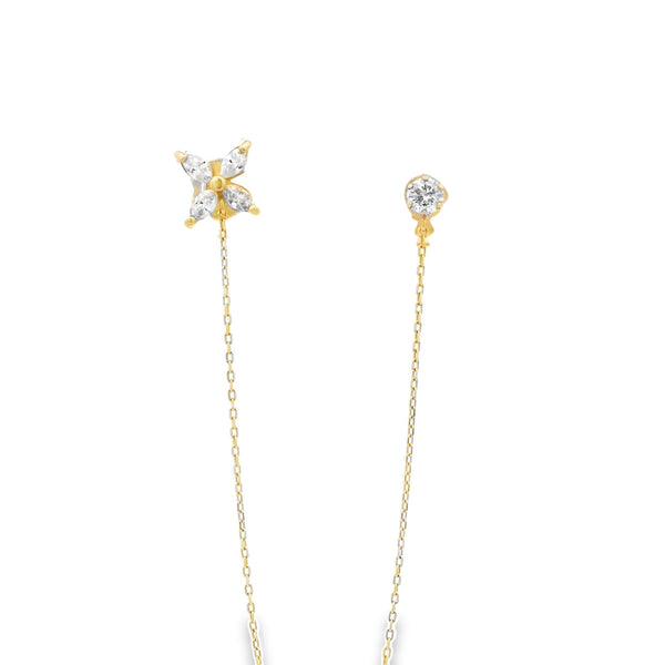 Diamond Flower and Stud Earring with Chain